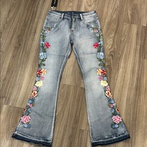 Embroidered Floral Women's Flare Jeans